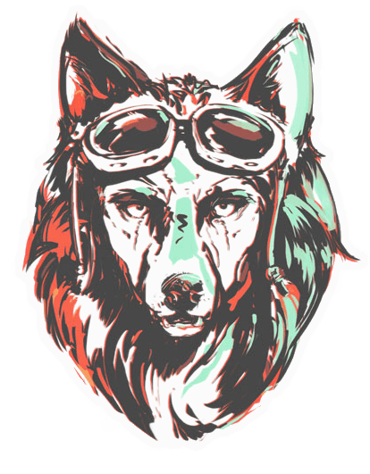 Digital portrait of a wolf wearing aviator goggles